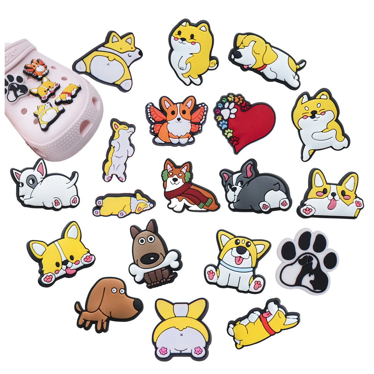 

Hot Sale 1pcs PVC Shoe Charms for Crocs Funny Corgi Dog Accessories Women Sandals Buckle Kids Pins Decoration Jeans X-mas Gift