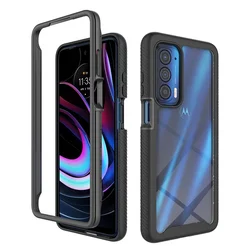Rugged Armor Shockproof Case with TPU Frame and Transparent Back Cover - Moto G40 Fusion (Black)
