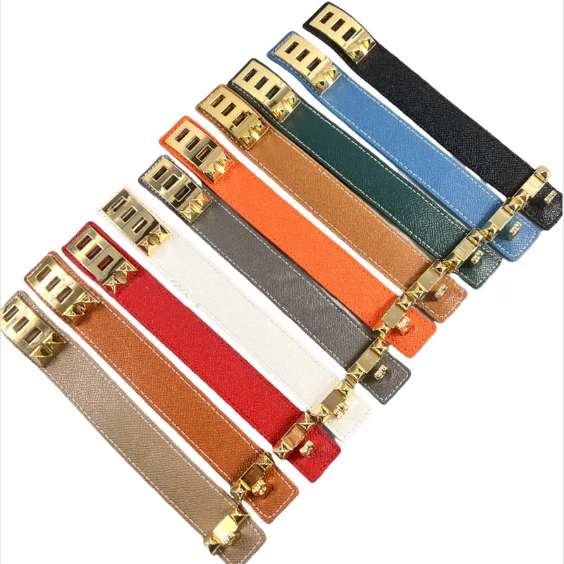 10 Colors Single Layer Leather Circle Gold Plated Rivet Stainless Steel Bracelet For Women Brand Element Jewelry