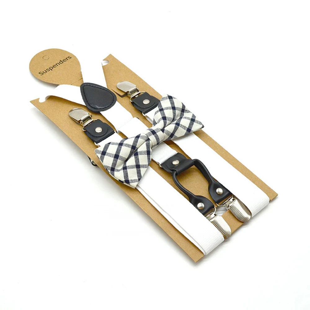 Solid Color Bowknot Elastic Leather Suspenders Braces Men Women Adjustable Straps For Wedding Suit Skirt Accessories Gift