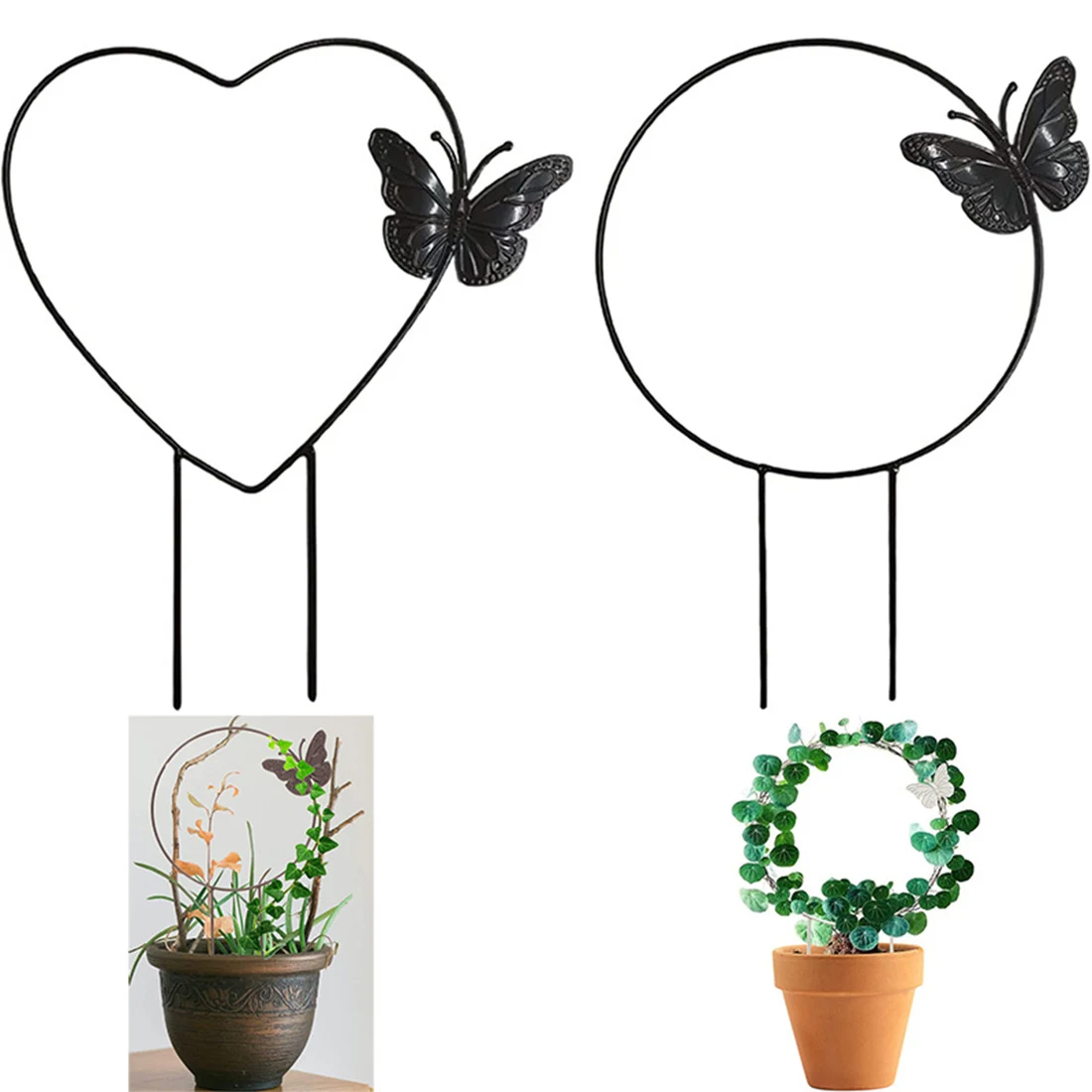 

1Pc Garden Plant Support Stake Stand Round Vine Climbing Rack Ironheart-Shaped Flower Plant Trellis Support Frame Garden Decor