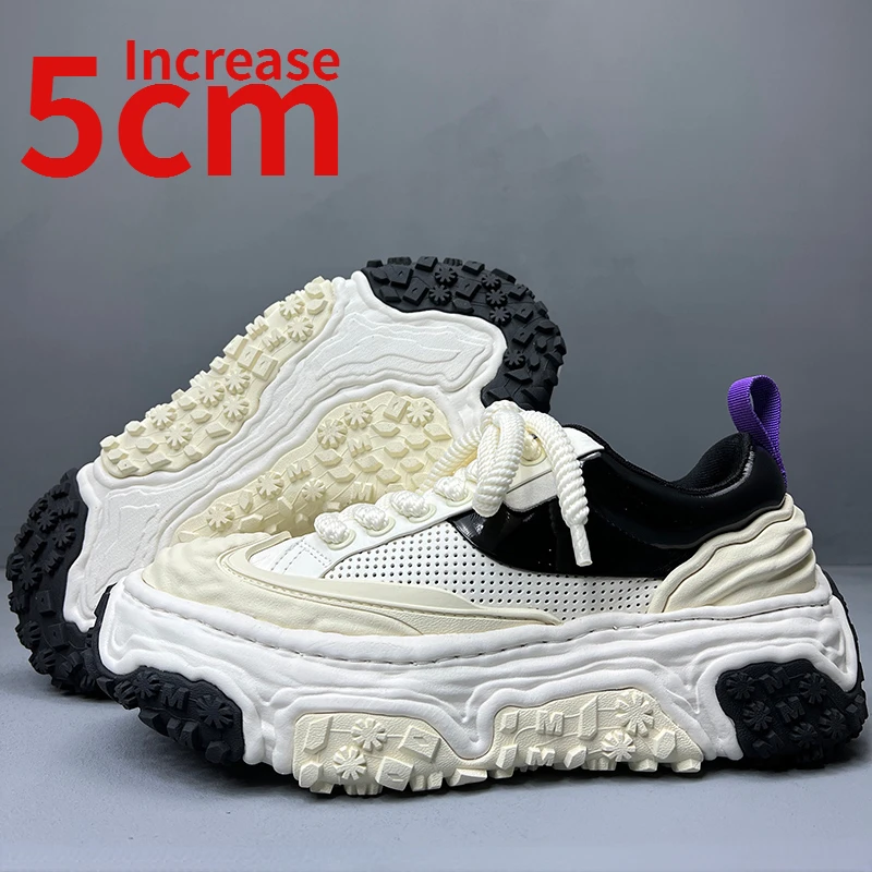 

European/American Mecha Style Designer Men's Shoes Heavy Craftsmanship 5cm Elevated Shoes Genuine Leather Ins Trendy Dad's Shoes