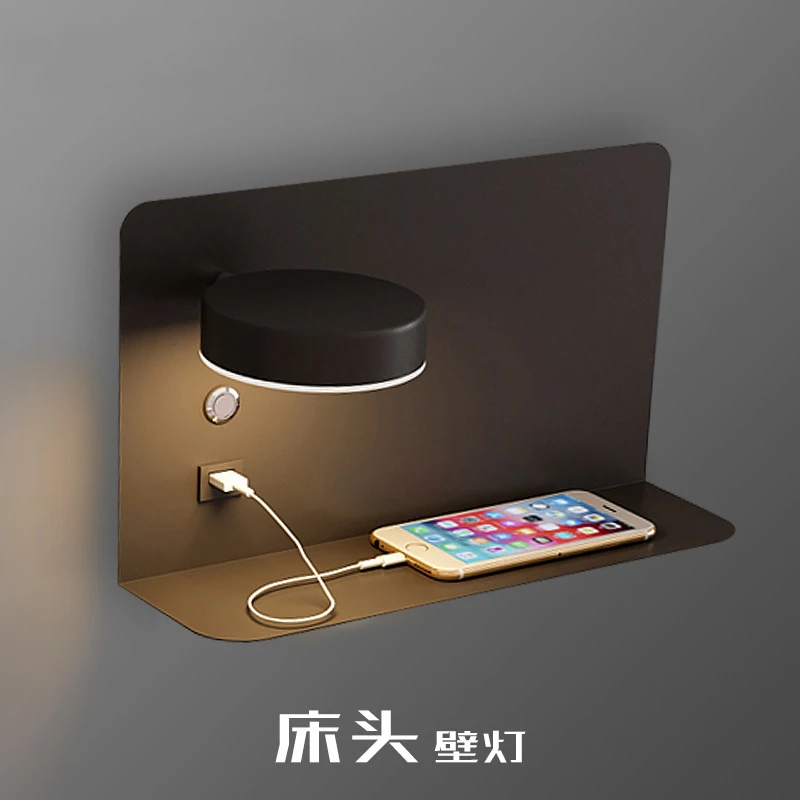 

Bedroom Bedside Wall Light with Shelf Modern Simple Wall Lamps with Switch USB Charging Background Decor Sconce Fixture Lighting