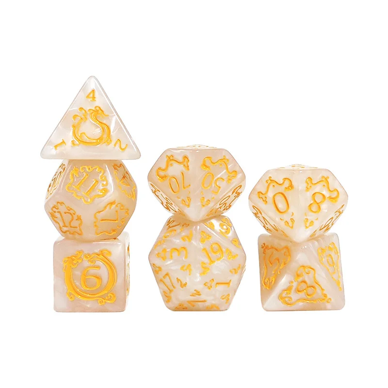 Dragon Pattern Polyhedral Dice Set - 7-Piece Fantasy Gaming Accessory