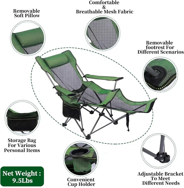 Portable Reclining Camping Lounge Chair with Footrest 6