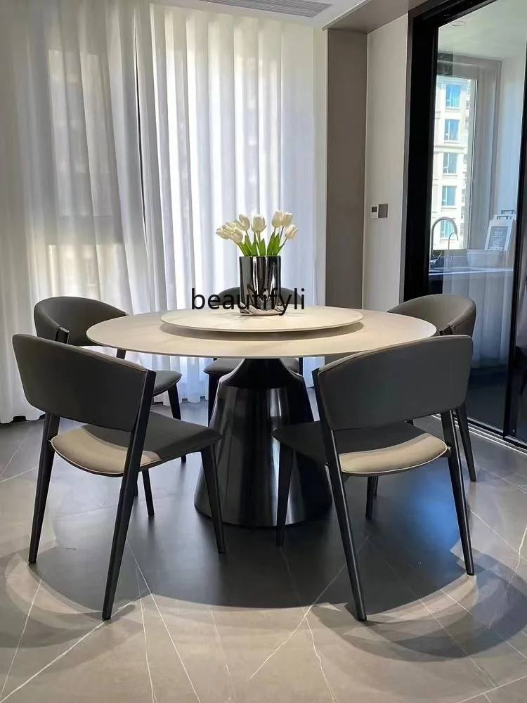 

Light Luxury round Table round Stone Plate Dining Tables and Chairs Set Dining Table Modern Italian Home Dining Table