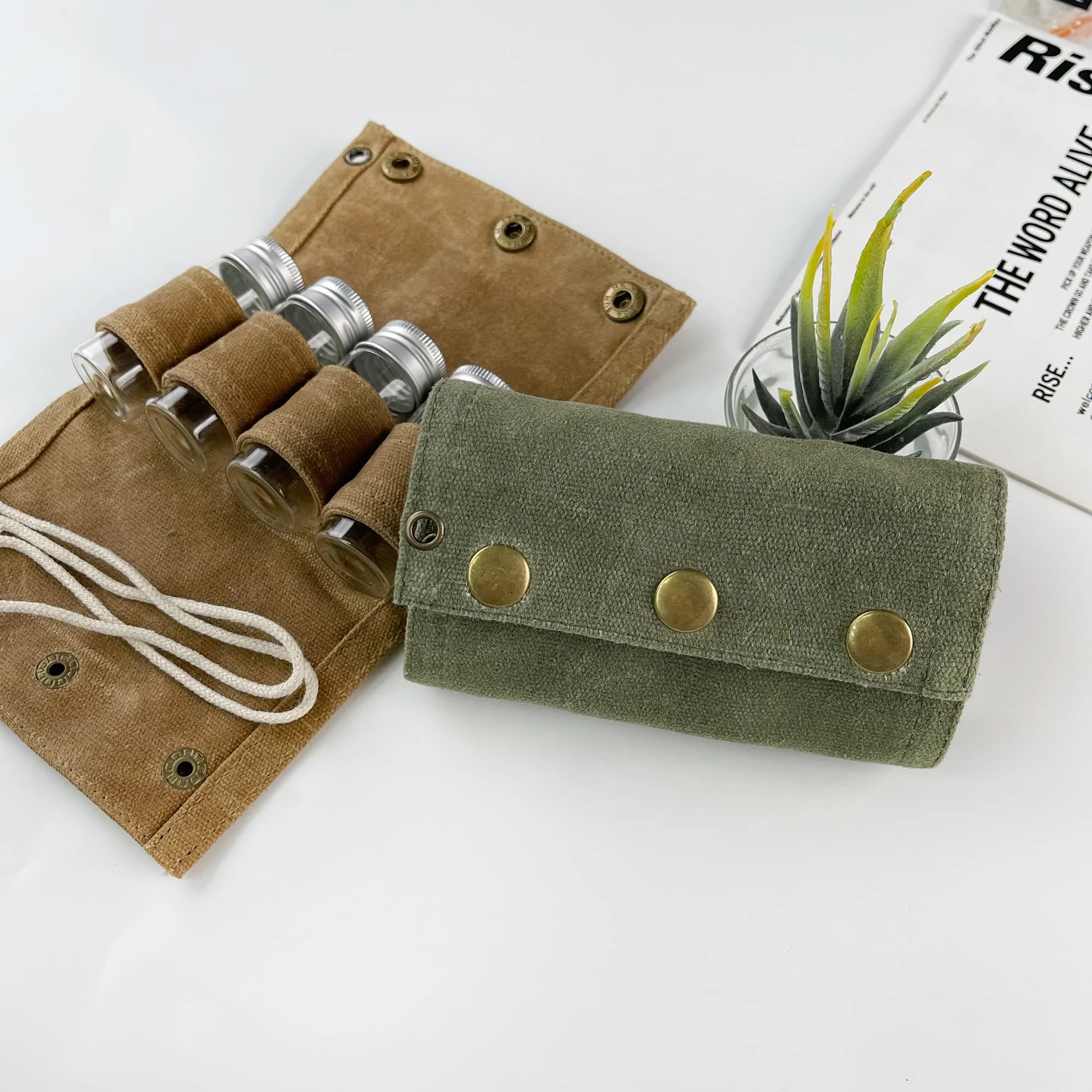 New Portable Foldableing Wax Canvas Waterproof Storage Bag Seasoning Bottle Set Camping Hiking Picnic Barbecue Seasoning Bag