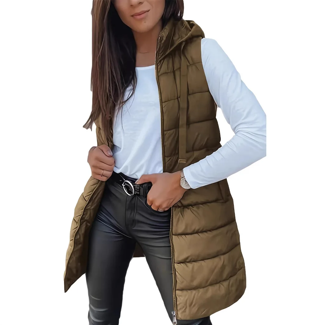 Women Autumn Winter Cotton Long Sleeve Warm Parka Vest