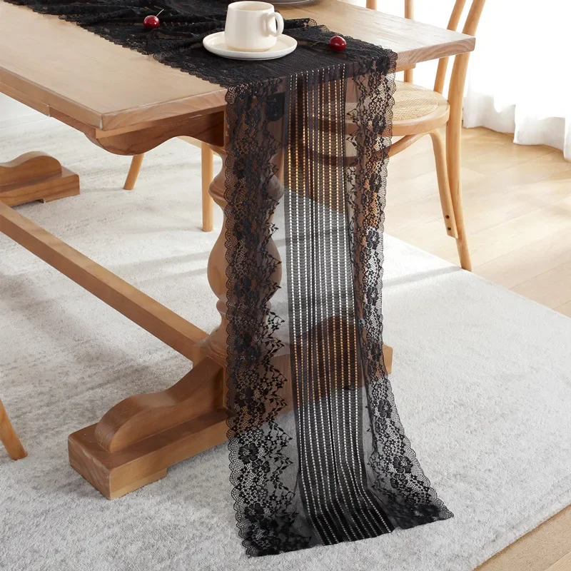 

Black Lace Table Runner French Romantic White Wedding Decoration Coffee Table Path Mariage Bridal Shower Home Party Ornament