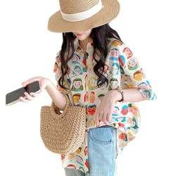 2023 Summer Women Harajuku Cartoon Character Print Blouse Fashion Streetwear Blouses Personality Short Sleeve Casual Shirts Tops