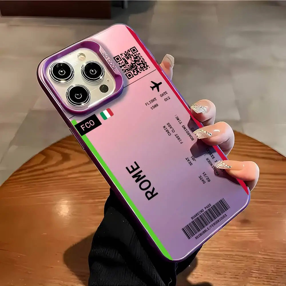 Italien Flugzeug Reise Ticket Handyhülle für iPhone 16 15 14 13 12 11 Plus Pro Max mehrfarbige Aurora Laser stoßfeste Funda Cover – Detail 11