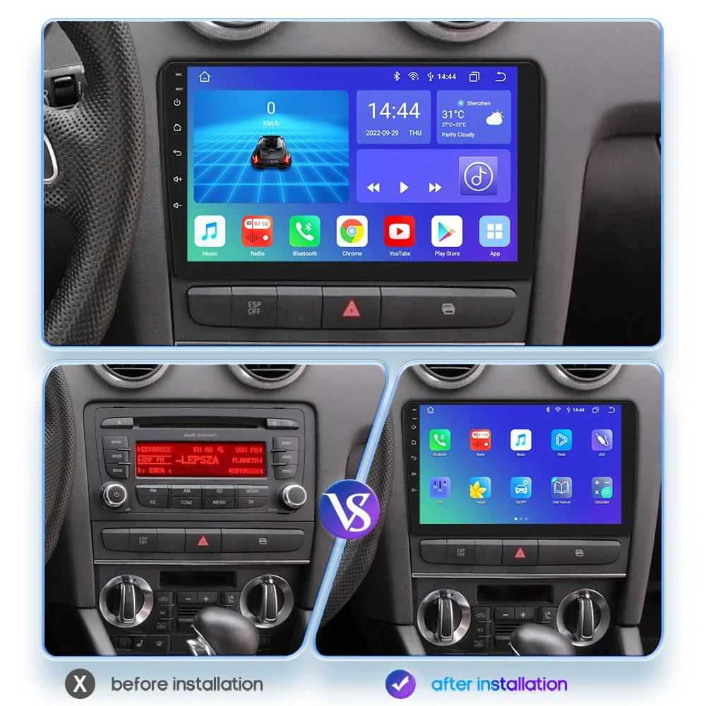 Radio con GPS para coche, reproductor Multimedia con Android, 2 Din, AI  Voice, 10,33 pulgadas, DSP, 4G, Carplay, para Audi A3 2003-2011 RS3  Sportback - AliExpress