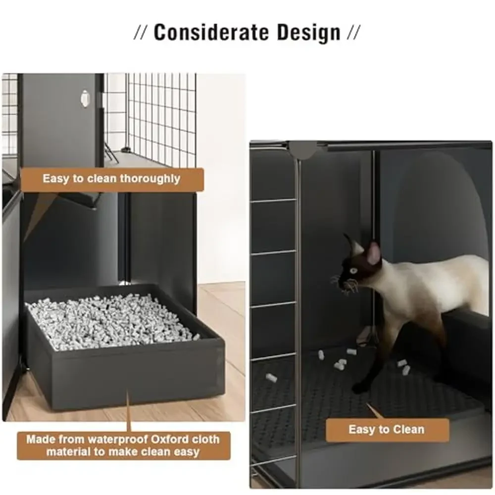 3-Tier Cat Enclosure Playpen House Metal Cage Kennel Litter Box Cradle Toy Pad Crate Medium Kit Kit