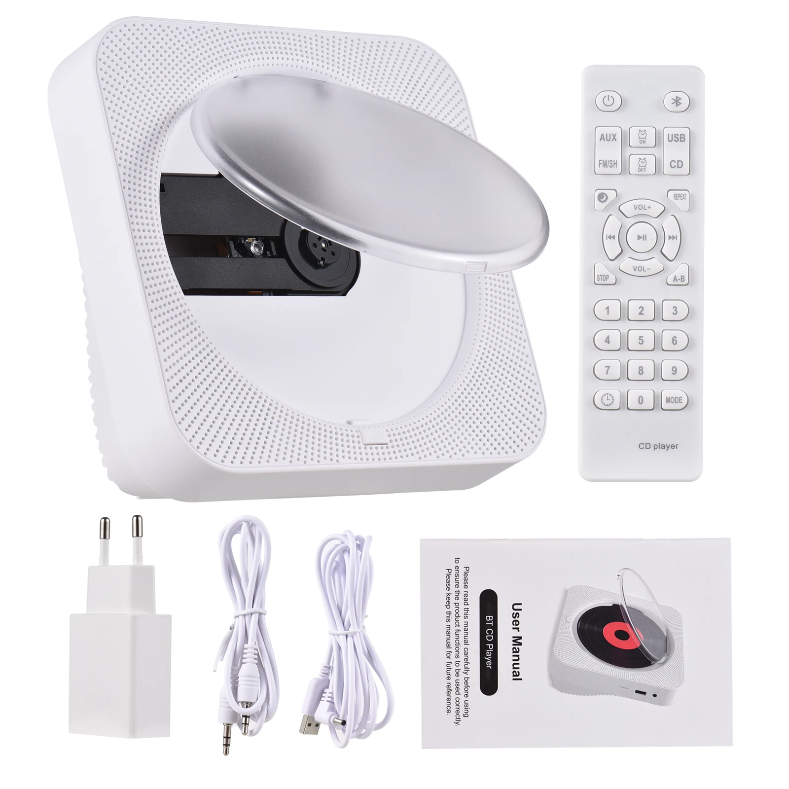 

BT5.1 CD Player Portable Music Player FM Radio Desktop with Dustproof Cover LED Display 6 Modes A-B Repeat Timer Remote Control