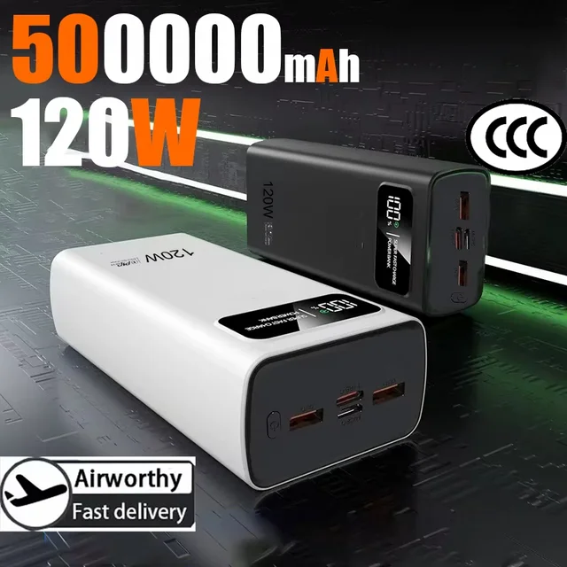 500000mAh Large Capacity Digital Display Mobile Power Bank 120W Ultra Fast Charging Portable Battery Suitable For IPhone