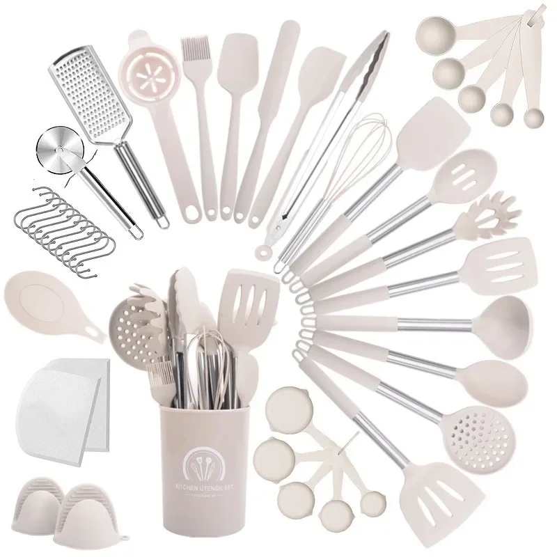 43 piece heat-resistant silicone kitchenware set, non stick pot, cooking spoon, shovel, stainless steel kitchen utensils