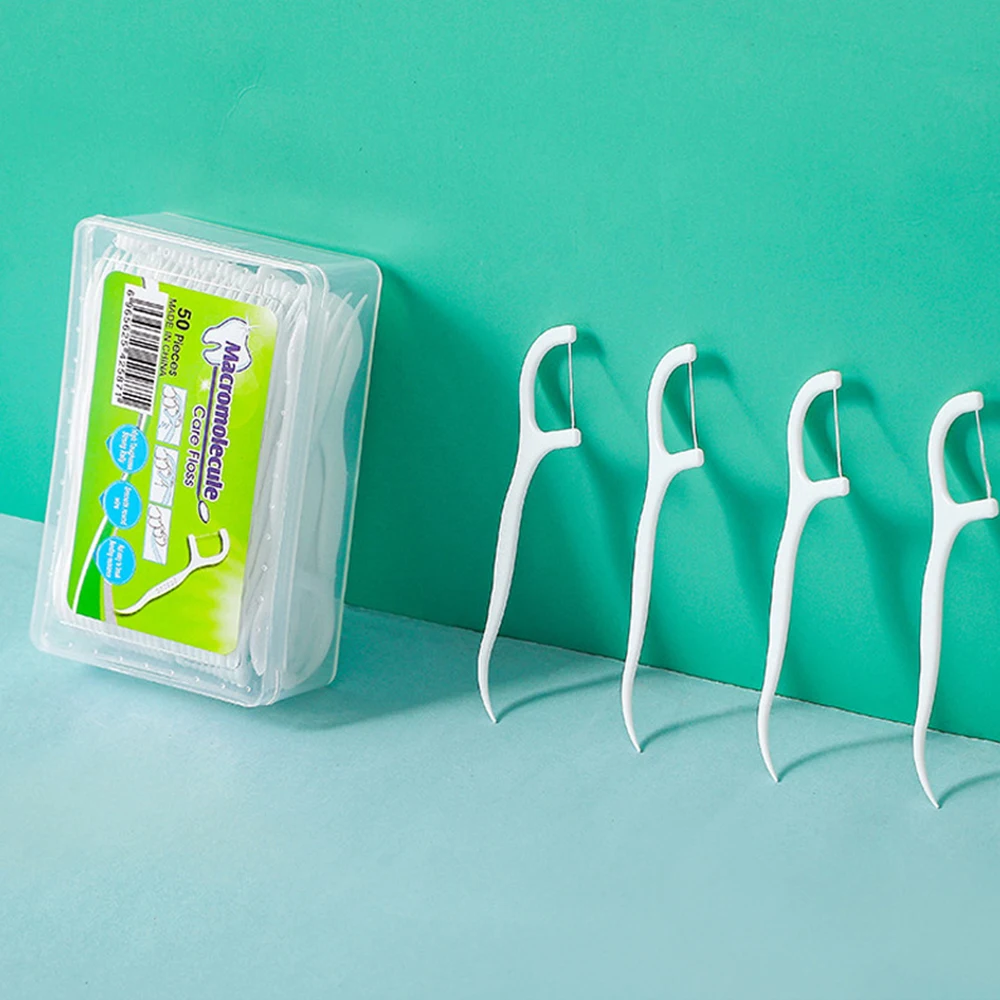 

50pcs Dental Floss Flosser Picks Teeth Toothpicks Stick Tooth Clean Oral Care Small Square Box Plastic Toothpicks Home Supplies