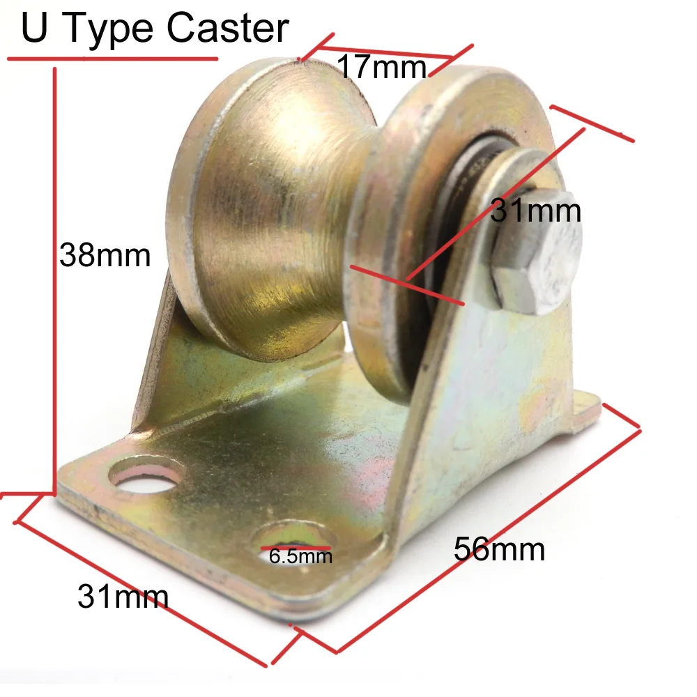 Rueda de acero con rodamiento rígido, rueda tipo U en forma de U, puerta corredera, polea resistente, acero de color, 31mm de diámetro, 2 piezas