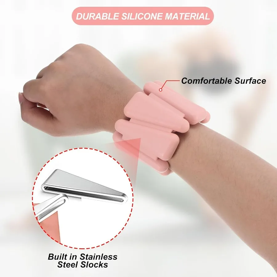 Adjustable Wrist Weights Set of 2, 2Lbs Total (1lb Each) Silicone Ankle Walking Weights for Women Men Bracelets for Training Yog