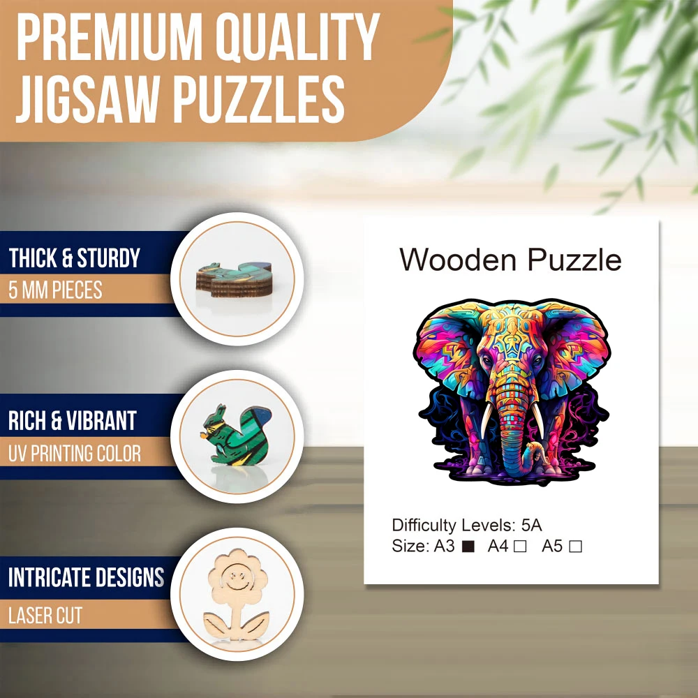 Elephant Wooden Puzzle, Irregular Animal shaped Pieces, High-difficulty Magic Puzzle Intellectual Toy, Family Game Home Decor 5