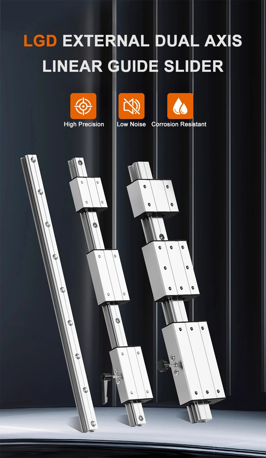 LGD Externe zweiachsige lineare Führungsschiene mit Verriegelung, quadratische Schiene, Hochgeschwindigkeits-Rollenschlitten, 150 mm–1600 mm, LDG6, LDG8, LDG12, LDG16 – Detail 3