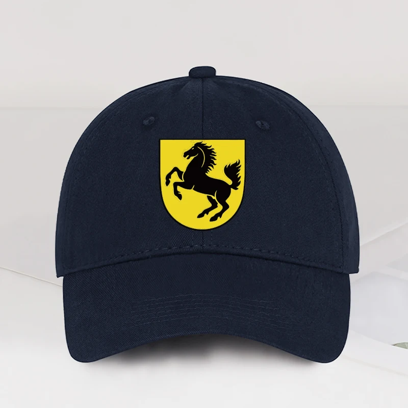 Boné de beisebol estampado com emblema de cavalo – ajustável, casual, estilo streetwear, para entusiastas de carros