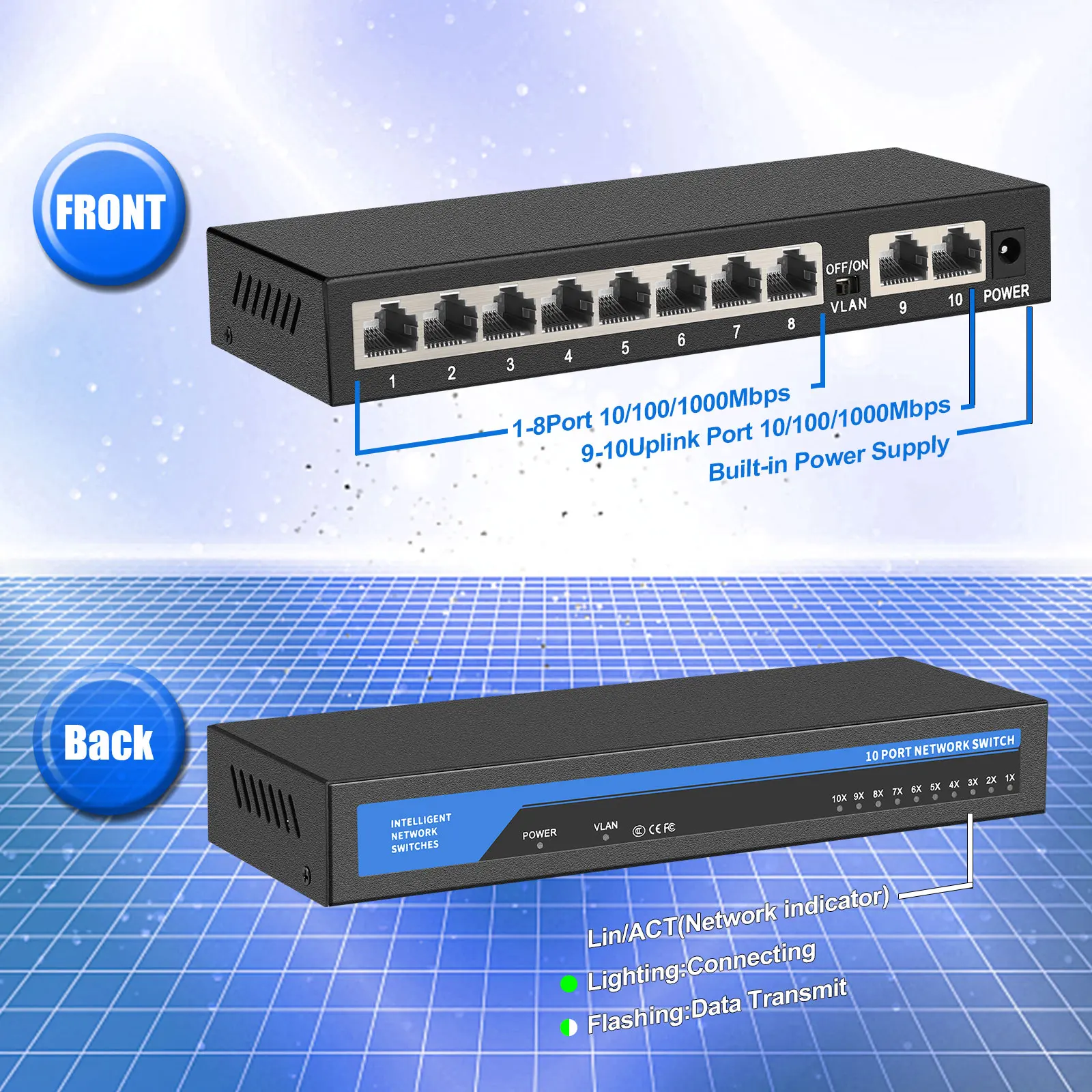Portas Switch Ethernet Rápido 1000mbps Switch de Rede para Câmera ip Vigilância Voip Telefone Aplicativo sem Fio 10 - Imagem 5