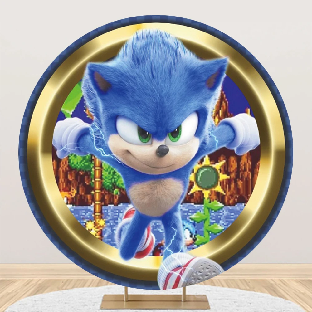 thumbnail image 1 of Fondo de fotografía redondo de Sonic The Hedgehog para fotografía, suministros para fiestas de cumpleaños, baby shower, pancarta personalizada, 1 of 5