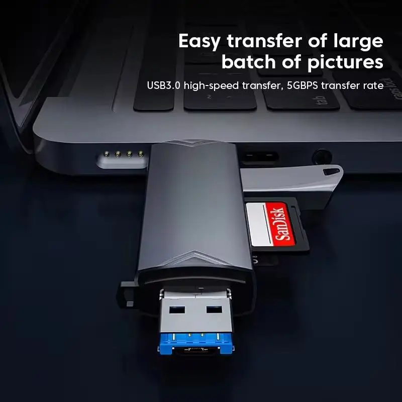 6-in-1 USB 3.0 카드 리더기 (SD/TF/마이크로 USB/타입 C 플래시 드라이브용), 스마트폰/카메라/노트북용 휴대용 메모리 카드 어댑터