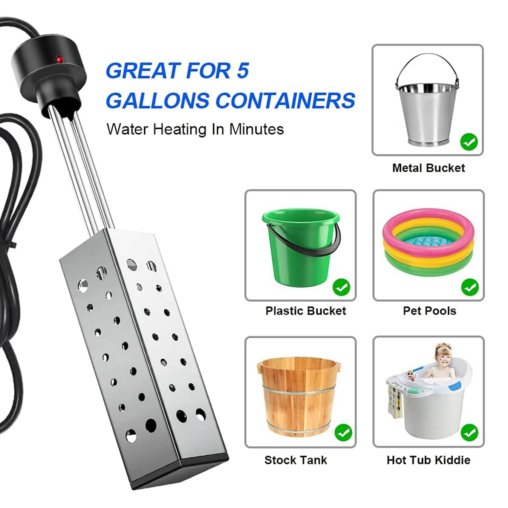 Essential Top Immersion Water Heater 2500W Electric Bucket Heater With Timer Auto Shut Off Hot Tub Heater For Home Winter EU Plu 1