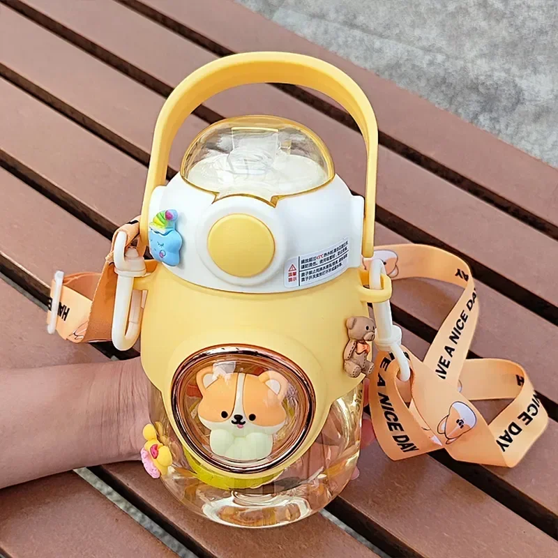 

With Large Kawaii for Children Bottles Travel Water Kids Cute BPA Drinking Capacity Straw Cup Cartoon 820ml Free Student School