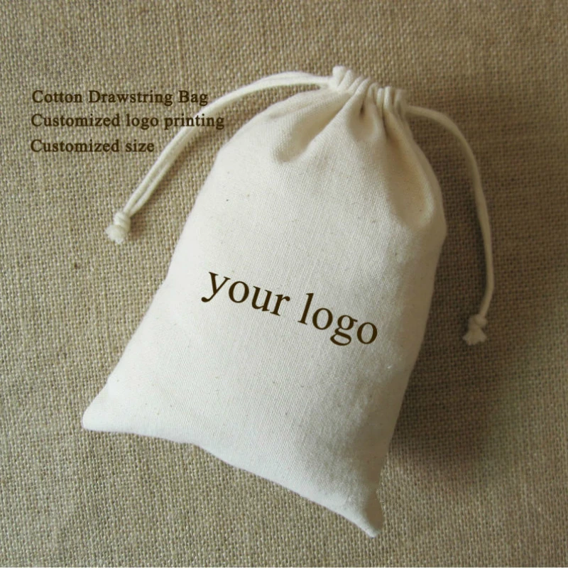 

Хлопковые парусиновые мешочки на шнурке, для упаковки ювелирных изделий, косметики, вечеринки, свадебного подарка, с принтом логотипа на заказ, саше для хранения бусин, 100 шт.