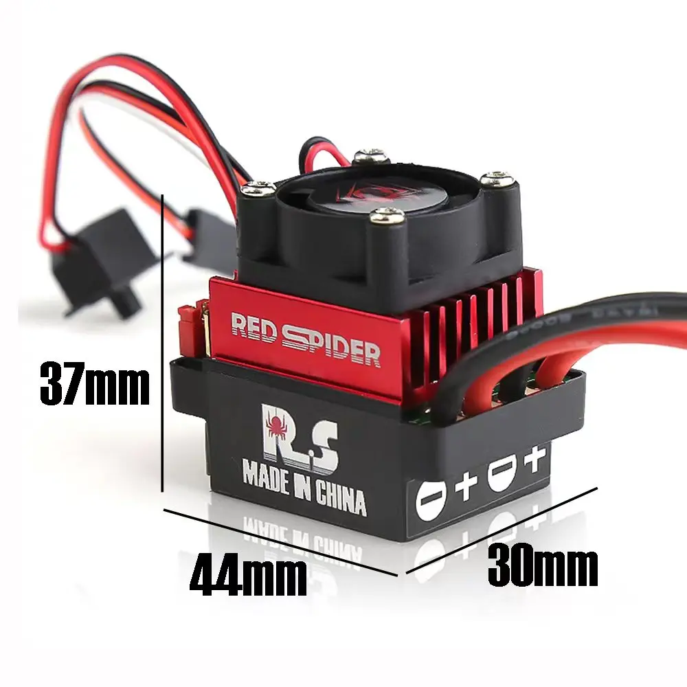 Variateur Brushless 60A 120A ESC posé sur une surface plane avec câbles de puissance et récepteur pour voiture RC 1/10 1/12