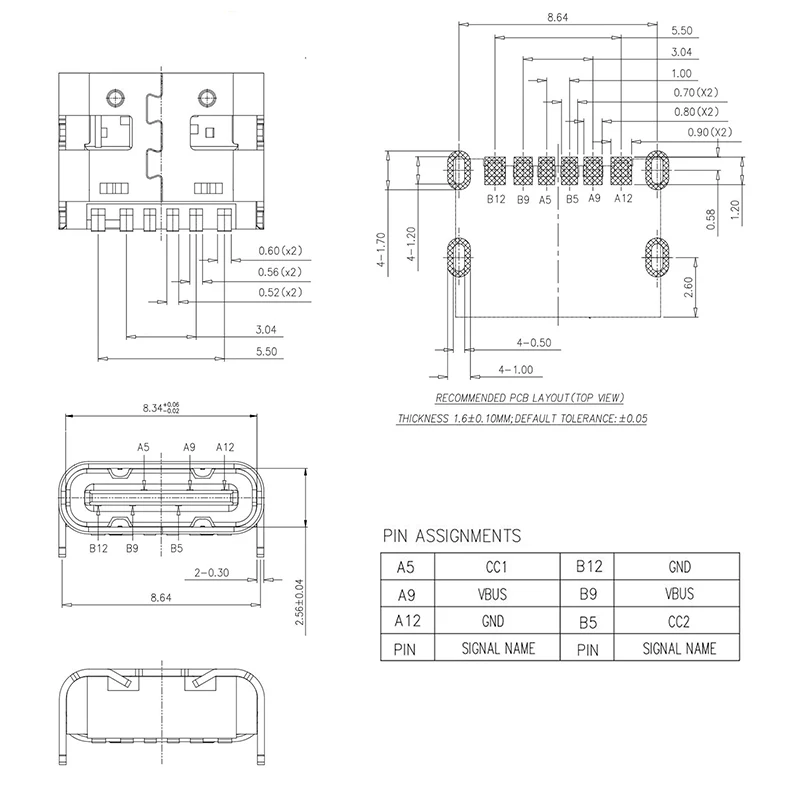 10pcs usb typ c 6 pin buchse lade anschluss stecker smd pcb löten diy reparatur USB-C buchse typ c stecker adapter – Detail 1