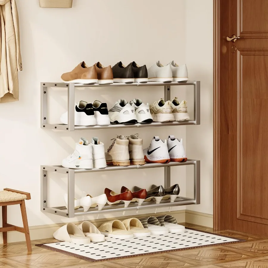 Hanging Shoe Organizer2 Pack Wall Mounted Shoe Rack Holds 12 Pairs Space Saving Metal Wall Shoe Rack Hanging Shoe Rack Shoe Hol
