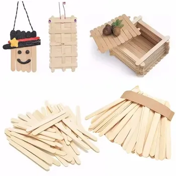 100pcs Natural Wooden Ice Cream Popsicle Sticks Wood Stick Ice Cream Spoon Hand Art Ice Cream Ice Cube Lollipop Cake Tools 93mm