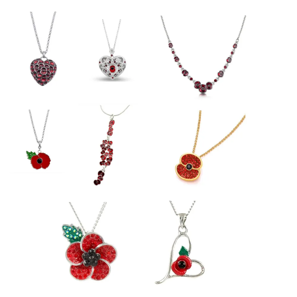 EanmelRedPoppiesPendantNecklaceforWomenUKZincAlloyFlowers
