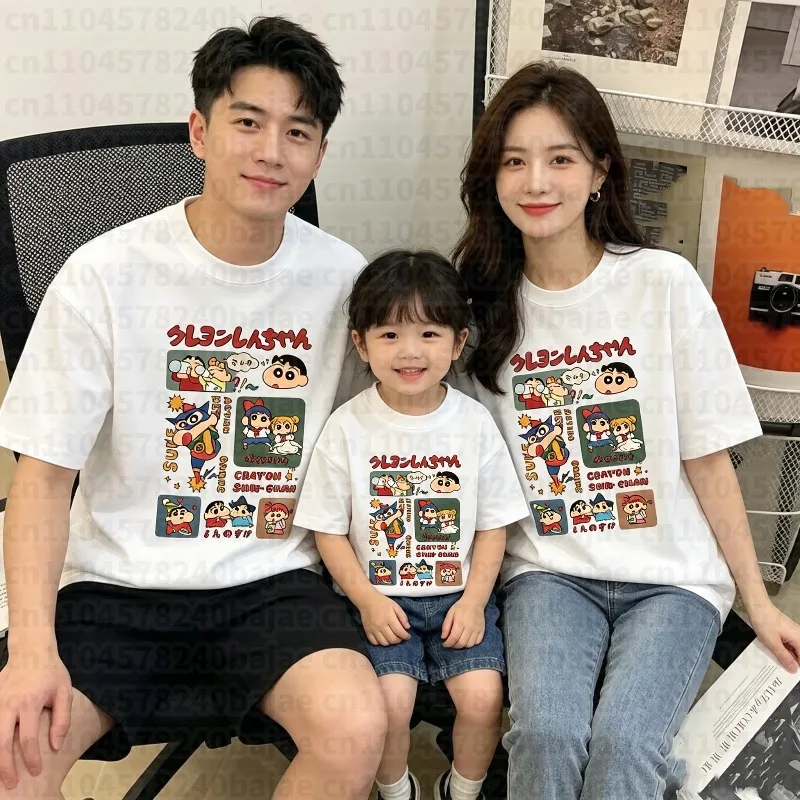 2026 여름 크레용신짱 오버사이즈 티셔츠 고품질 면 프린트 신짱&친구들 캐릭터 콜라주 그래픽 유니섹스