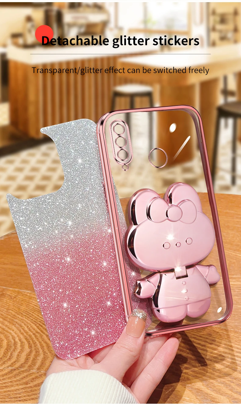Coque de protection souple avec miroir de maquillage et motif lapin pailleté pour Huawei P30, P40, P50, P60 Lite, Y7, Y6, P30lite, Mate 30, 40, 50_voghion.com