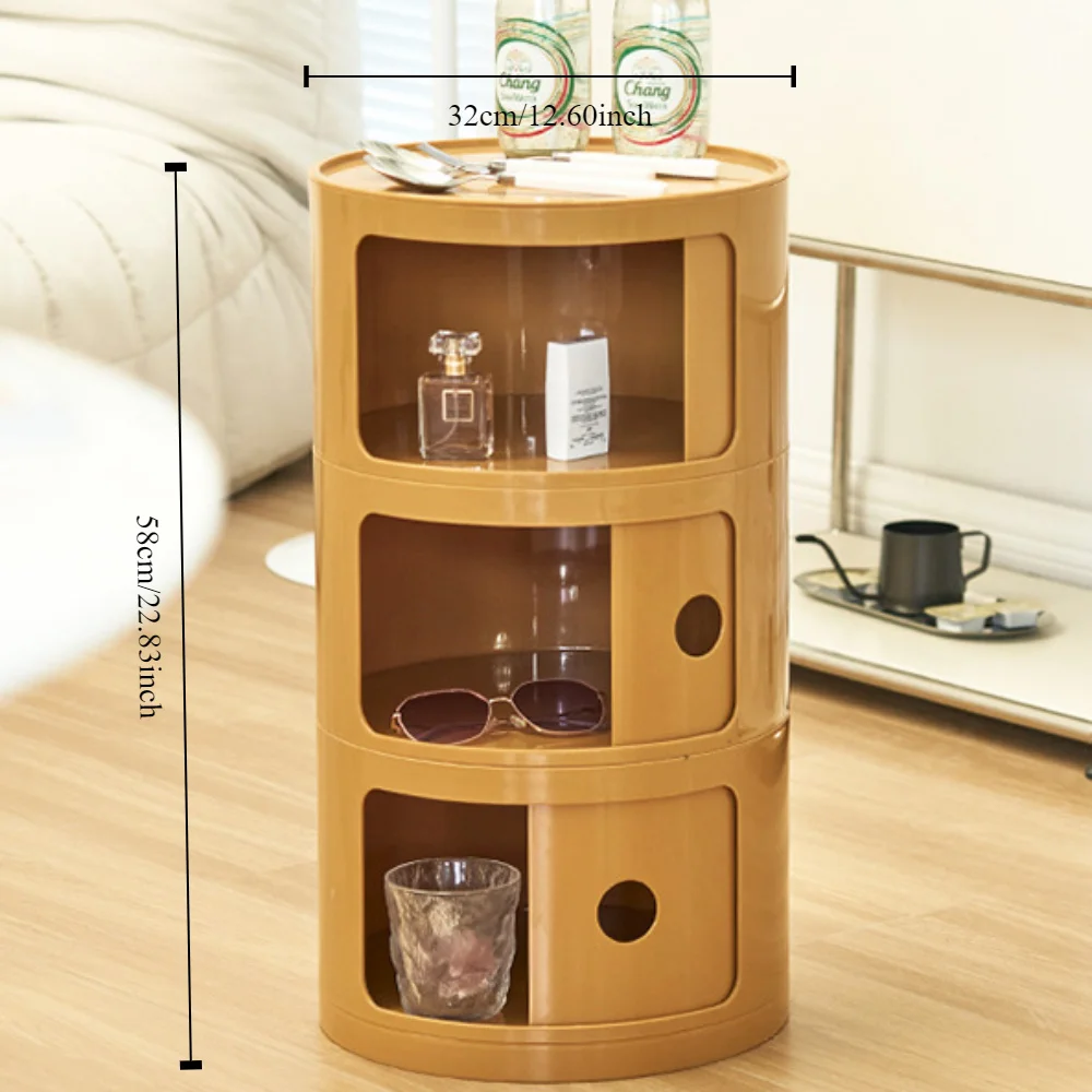 Round Cabinet with Sliding Doors -  Multi-Tiered Round Storage Unit for Living Room Bedroom - Image 4