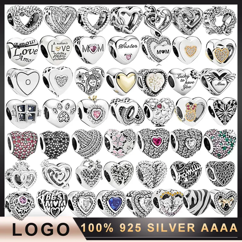 

charm11 100% 925 Sterling Silver Love shaped beads classics Charm Fit Original Design Pan Bracelet 1:1 Model Have Logo jewerly