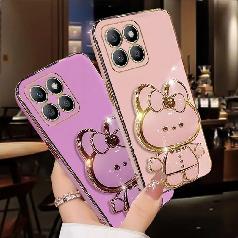 Diamond Strap Mirror Rabbit Holder Phone Case - Elegant and Multifunctional Design