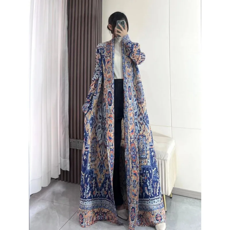 

Женское Плиссированное длинное платье-абайя с длинным рукавом и складным воротником, Осеннее дизайнерское платье с принтом
