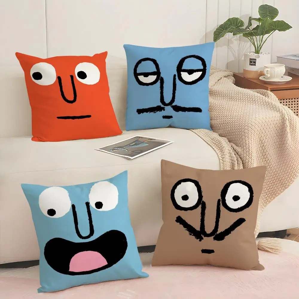 미적 예술 J-Jean J-Jullien 쿠션 커버 짧은 플러시 양면 인쇄 사각형 투척 베개 커버 소파 홈 쿠션 장식