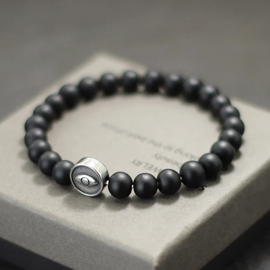 Stainless Steel Evil Eye Bracelet for Men with Natural Stone