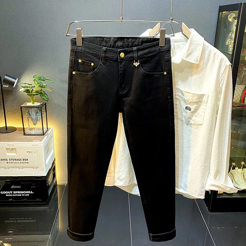 High-end casual black jeans men's autumn 2024 New slim fit skinny stretch denim long pants 6