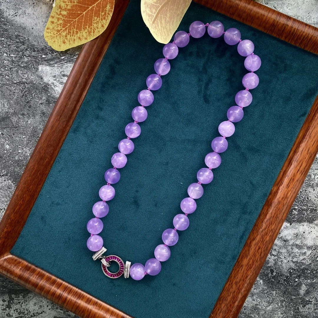 New Chinese nine purple fire natural lavender amethyst 12MM bead necklace