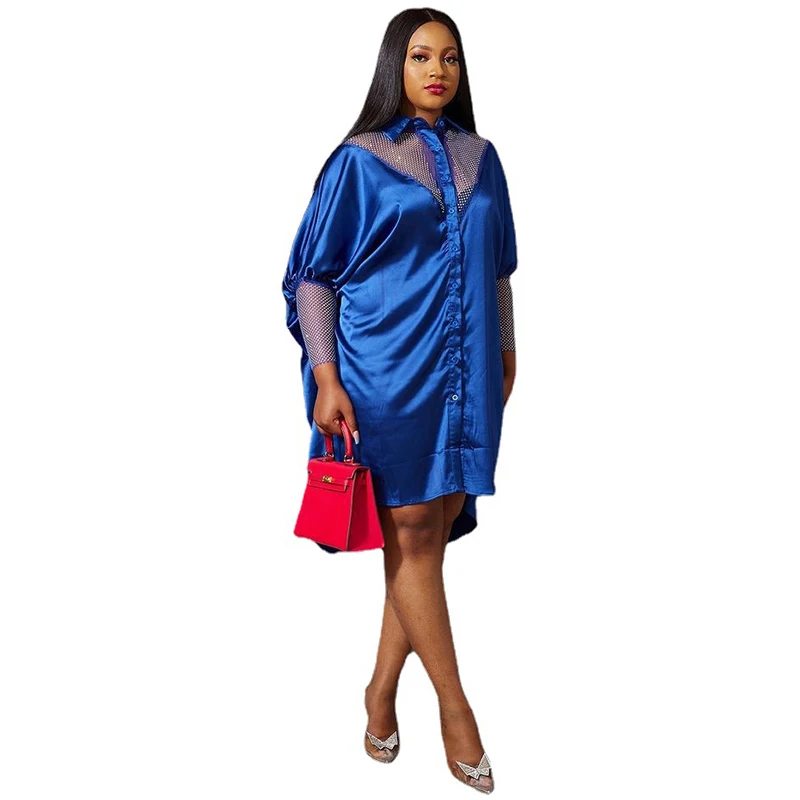 African Shirt Dress Women Batwing Sleeve Knee Length Ropa Mujer Fashion New Hollow Out Patchwork Sexy Streetwear African Dresses autumn solid color slant shoulder sexy strapless open drag floor length dress evening dresses vestidos femininos frete grátis