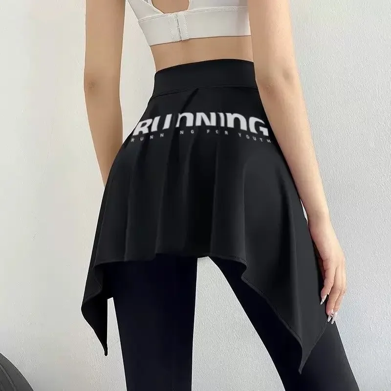 One Piece Strap Wrap Skirt Cover Buttock Slim Elegant All Match Yoga Dance Wear Clothes Black Irregular Tennis Skirts Female
