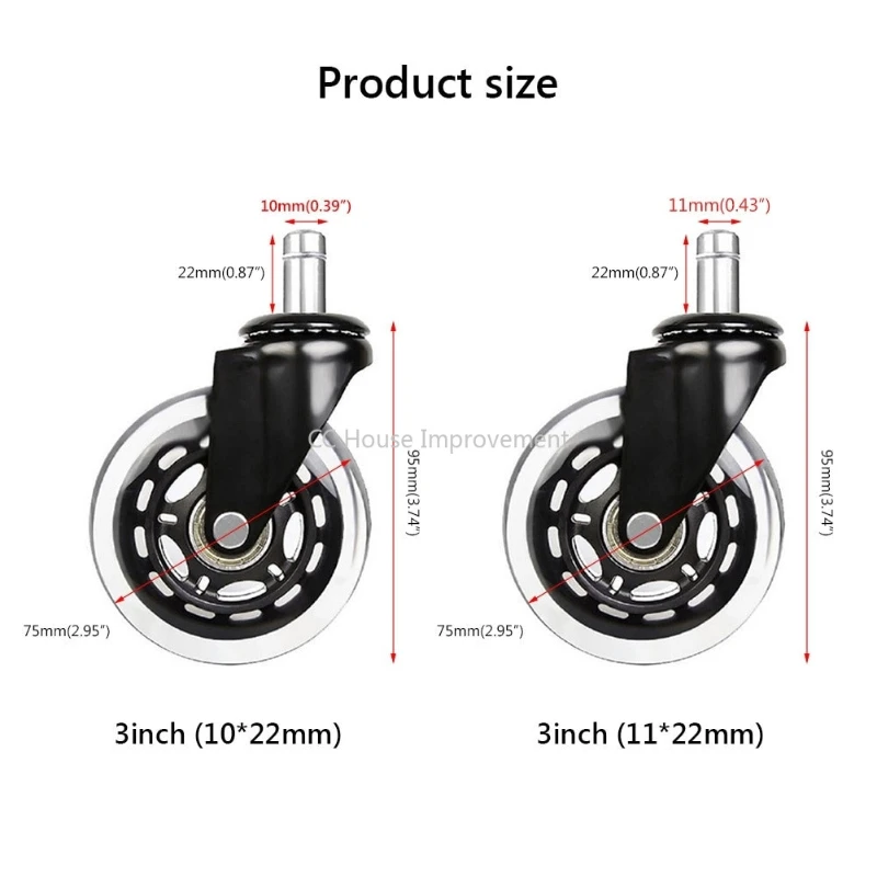 1 Stuks Kantoorstoel Zwenkwielen 2.5/3 Inch Draaibare Rubberen Zwenkwielen Vervanging Zachte Veilige Rollers Meubelhardware